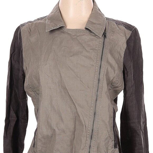 EILEEN FISHER Earthtones Colorblock Off-Side Zip Organic Linen Jacket Size L - Picture 2 of 5